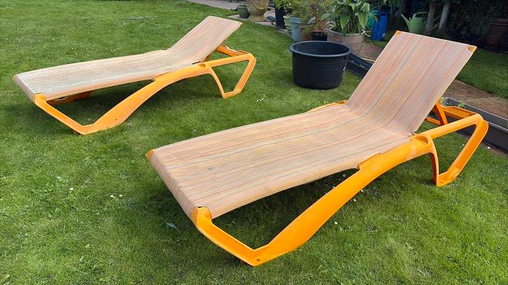 2x Marina ligbed hotelkwaliteit, Tuin en Terras, Ligbedden, Gebruikt, Kunststof, Ophalen