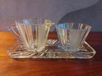 Leerdam Art Deco Roomstel - Melkkan, Suikerpot & Blad - Glas, Antiek en Kunst, Ophalen of Verzenden