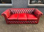 Chesterfield bank oxblood rood GRATIS BEZORGD, Gebruikt, 125 cm of meer, Leer, Ophalen of Verzenden