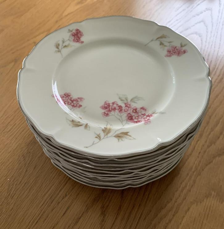 borden, roze bloem Hutschenreuther Selb, LHS Bavaria US zone, Antiek en Kunst, Antiek | Servies los, Ophalen of Verzenden