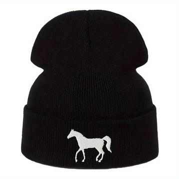 Zwarte Beanie, muts met afbeelding paardje - Nieuw! beschikbaar voor biedingen
