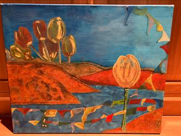 Acryl verf doek surrealistisch : tulpen in Tibet beschikbaar voor biedingen