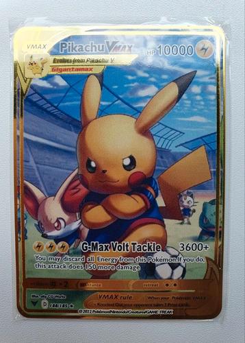 Pikachu voetbal V Max Pokemon kaart metaal gold coloured beschikbaar voor biedingen