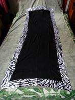 Zwarte sjaal met satijnen zwart witte zebra rand 66 x 175 cm, Colours & Beauty, Verzenden, Maat 46/48 (XL) of groter, Zo goed als nieuw