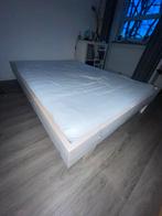 Houten twijfelaar bedframe, Ophalen, Wit, 140 cm, Zo goed als nieuw