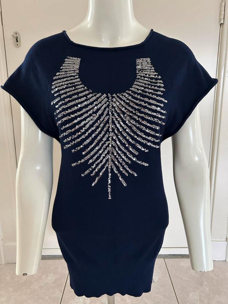 Blauwe Top met Pailletten - Maat 38, Kleding | Dames, Tops, Zo goed als nieuw, Maat 38/40 (M), Blauw, Korte mouw, Ophalen of Verzenden