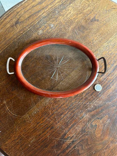 Vintage Glazen Dienblad met Houten Rand, Huis en Inrichting, Woonaccessoires | Dienbladen, Zo goed als nieuw, Hout, Ophalen of Verzenden