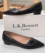 LK Bennett Polly Leather Contrast Stitch Flats schoen hak 37, Schoenen met lage hakken, Zwart, Nieuw, Ophalen of Verzenden