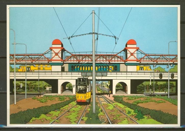 Station Lelylaan gele tram lijn 1 Ansichtkaart Tram t-46, Verzamelen, Spoorwegen en Tramwegen, Zo goed als nieuw, Tram, Kaart of Prent