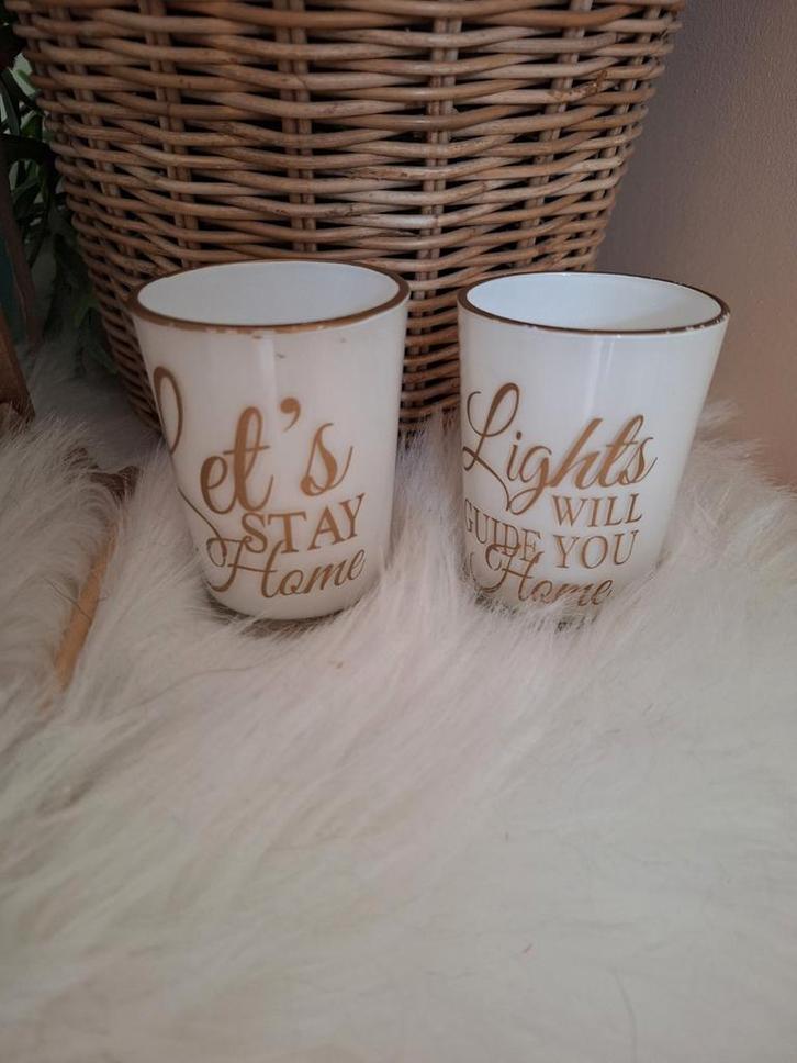 Riviera Maison windlichtjes wit goud, Huis en Inrichting, Woonaccessoires | Kandelaars en Kaarsen, Zo goed als nieuw, Minder dan 25 cm