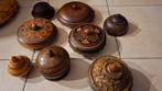 Antiek vintage kerfsnede carved ronde houten doosjes deksel, Ophalen of Verzenden