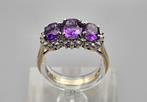 Gouden Vintage ring edelsteen amethist en diamant. 2025/353., 18 tot 19, ., Paars, Ophalen of Verzenden
