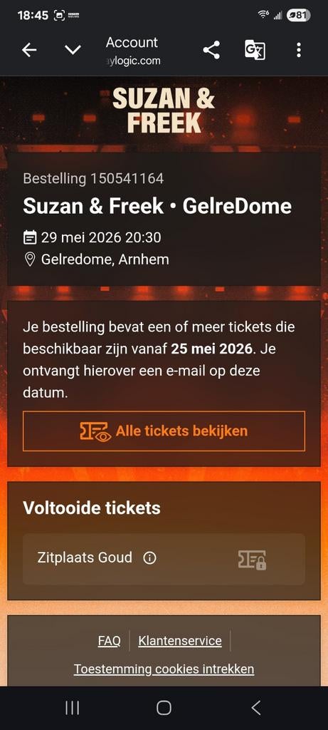 Ticket Suzan en Freek., Ophalen of Verzenden