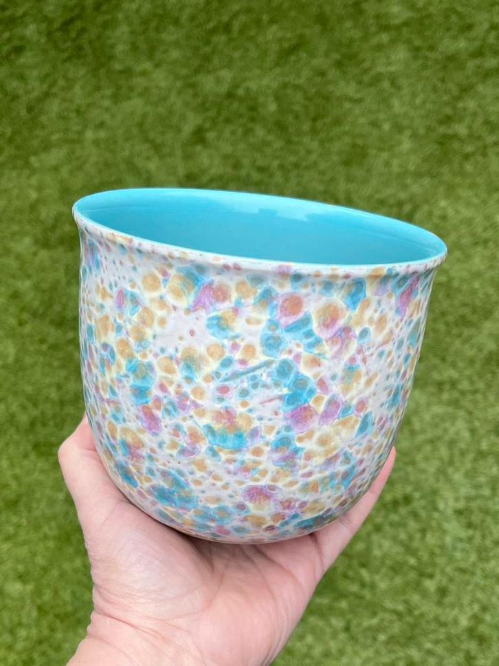 West Germany bloempotje bloempot pastel vintage, Tuin en Terras, Bloempotten, Zo goed als nieuw, Aardewerk, Minder dan 40 cm, Minder dan 25 cm