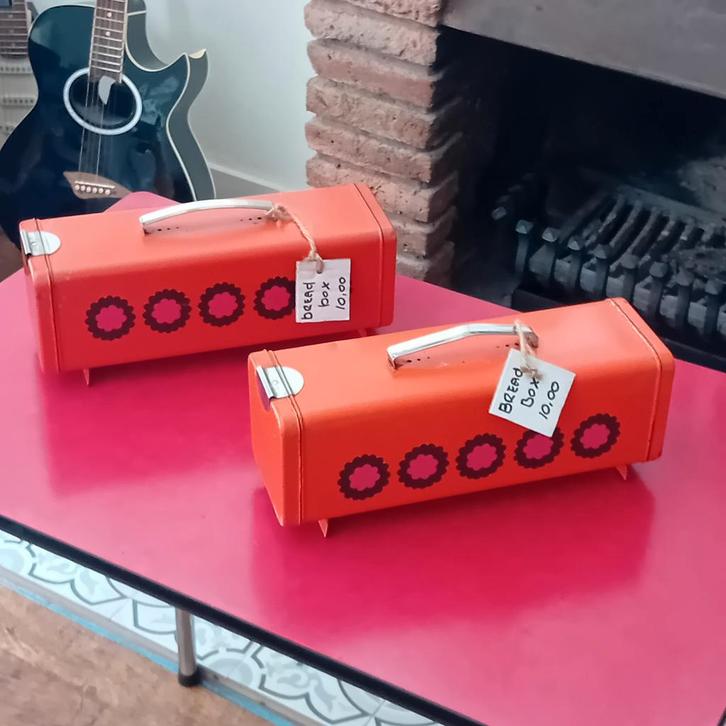 Vintage Oranje Broodtrommels - Retro Set van 2, Huis en Inrichting, Keuken | Keukenbenodigdheden, Gebruikt, Ophalen of Verzenden