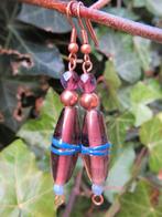 Oorbellen Copper Lidia glas lang-facet koper, Sieraden, Tassen en Uiterlijk, Oorbellen, Hangers, Blauw, Nieuw, Glas