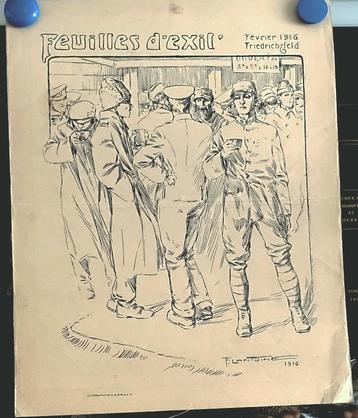 Lithografie F. Lantoine 1916 Baraque Feuilles d´Exil beschikbaar voor biedingen
