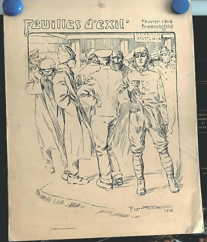 Lithografie F. Lantoine 1916 Baraque Feuilles d´Exil, Antiek en Kunst, Kunst | Litho's en Zeefdrukken, Ophalen of Verzenden