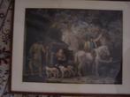Antieke prent Frans, Terug van de jacht, honden, paarden,, 75 tot 100 cm, Print, Gebruikt, Ophalen of Verzenden