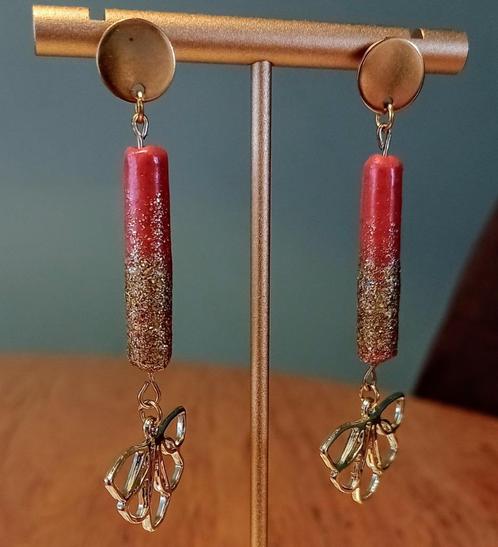 Oorbellen stick (polymer clay), Sieraden, Tassen en Uiterlijk, Oorbellen, Nieuw, Hangers, Overige materialen, Goud, Ophalen of Verzenden