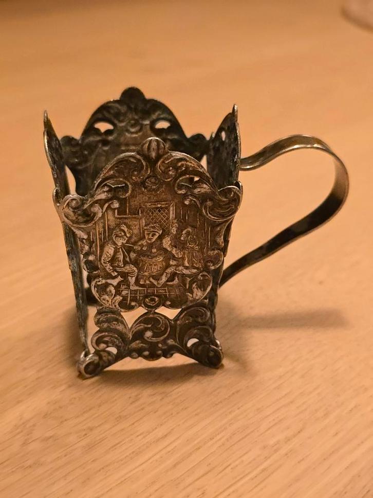 Oude verzilverde houder voor maggiflesje - H. Hooijkaas, Antiek en Kunst, Antiek | Goud en Zilver, Ophalen of Verzenden