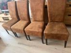 4 suède eetkamerstoelen, Ophalen, Gebruikt, Bruin, Hout