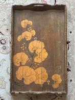 Antiek Jugendstil Dienblad met Houten Inleg, Ophalen, Gebruikt, Rechthoekig, Hout