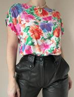 90s vintage print blouse, S/M. Bloem pastel retro flower 80s, Verzenden, Wit, Vintage, Korte mouw