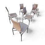 6 x taupe leather dining chairs by Ross Littell for Matteo G, Ophalen of Verzenden, Gebruikt, Bruin