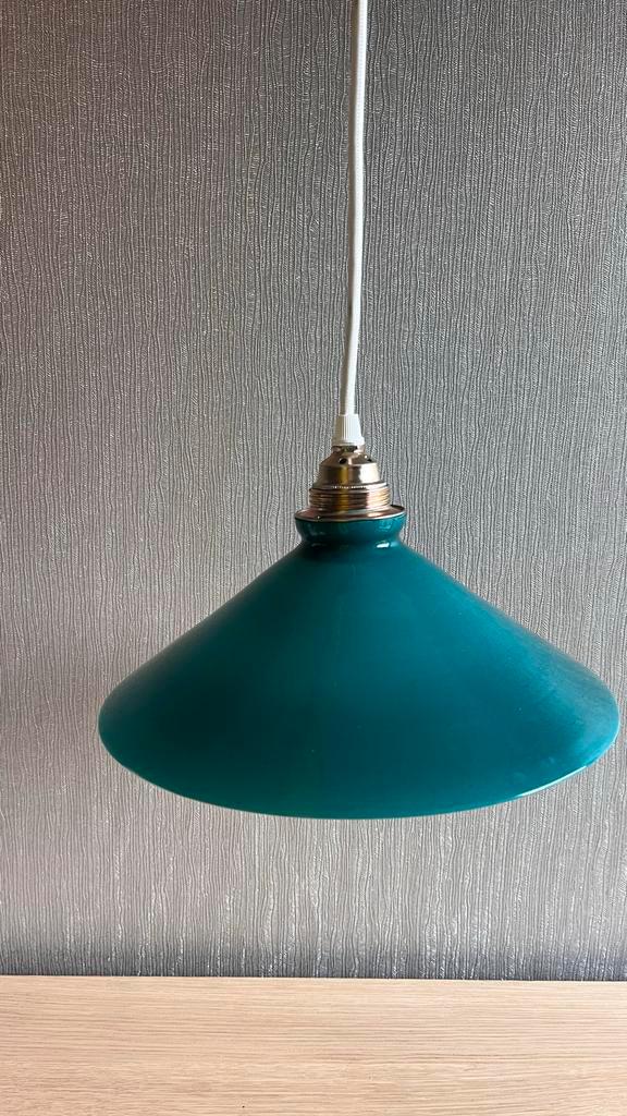 Vintage smaragd groene glazen lampenkap, Huis en Inrichting, Lampen | Lampenkappen, Gebruikt, Minder dan 25 cm, Rond, Groen, Ophalen of Verzenden