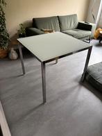 Vierkante eettafel met melkglazen blad, Huis en Inrichting, Tafels | Eettafels, Gebruikt, Vierkant, Modern, 50 tot 100 cm
