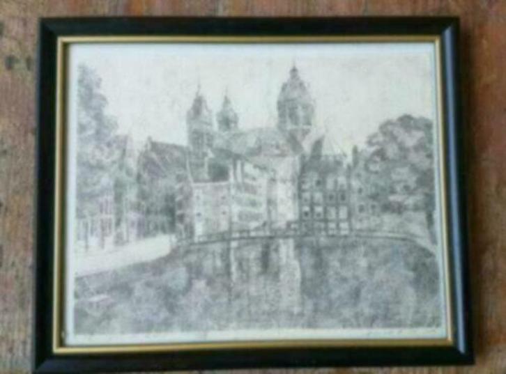 Tekening Oude Zijds Voorburgwal Amsterdam Gerrit Telman, Antiek en Kunst, Kunst | Tekeningen en Foto's, Ophalen