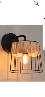 Zgan! Zwart met Rotan Wandlampje., Huis en Inrichting, Lampen | Wandlampen, Ophalen of Verzenden, Metaal, Zo goed als nieuw