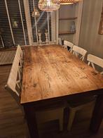 Stoere landelijke eettafel massief hout- stoelen (3) -bankje, Ophalen, Gebruikt, 50 tot 100 cm, 150 tot 200 cm