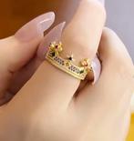 Zilveren vergulde kroon ring met zirkonen - maat 17.7, Sieraden, Tassen en Uiterlijk, Ringen, Nieuw, Ophalen of Verzenden, 17 tot 18