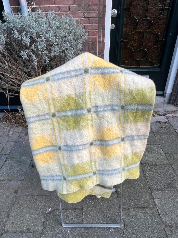 Vintage deken Hollands glorie wol groen geel, Huis en Inrichting, Woonaccessoires | Plaids en Woondekens, Gebruikt, Ophalen of Verzenden