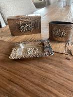 verzilverd set  asbak luciferdooshouder en sigarethouder, Antiek en Kunst, Antiek | Goud en Zilver, Ophalen of Verzenden, Zilver