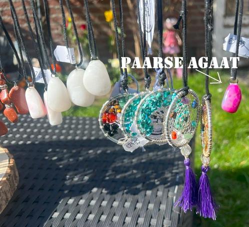 1 x Paarse Agaat steen op hanger 2 cm nu € 4,95, Sieraden, Tassen en Uiterlijk, Edelstenen, Nieuw, Ophalen of Verzenden