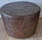 Vintage leren poef, Huis en Inrichting, Banken | Voetenbanken en Poefen, Ophalen, Rond, Zo goed als nieuw, 50 tot 75 cm
