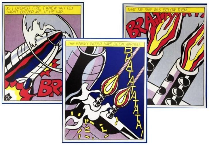 Roy Lichtenstein - Triptiek - "As I opened Fire...", Antiek en Kunst, Kunst | Litho's en Zeefdrukken, Verzenden