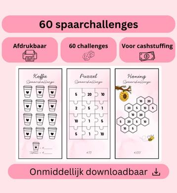 60 spaarchallenges (cashstuffing), Aesthetic Pink Theme beschikbaar voor biedingen
