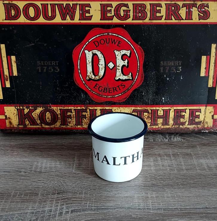 Emaille beker wit met opschrift Maltha, Antiek en Kunst, Antiek | Emaille, Ophalen of Verzenden