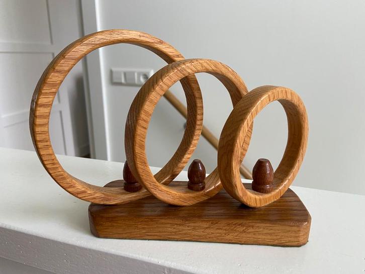 Vintage houten brievenstandaard Art Deco ringen eikenhout, Antiek en Kunst, Curiosa en Brocante, Ophalen of Verzenden