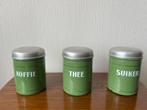 Koffie, thee en suiker blikken groen emaille antiek, Ophalen