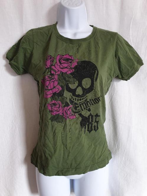 Stoer groen shirt met schedel en roos. Mt M Merk Only, Kleding | Dames, T-shirts, Zo goed als nieuw, Maat 38/40 (M), Groen, Korte mouw