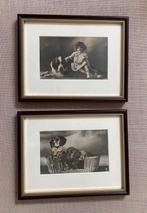 Lijstje Teckel en Sint Bernard met antieke kaart, Antiek en Kunst, Verzenden