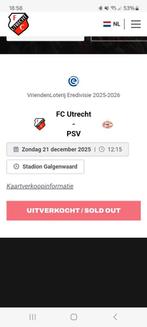 Twee kaarten FC Utrecht - PSV zondag 21 december, Twee personen