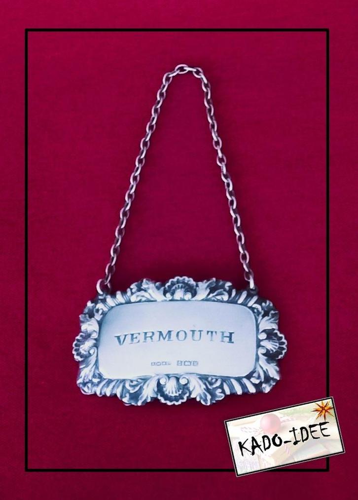 Karaflabel VERMOUTH, 1921 # zilvermerk : anker – leeuw – W, Antiek en Kunst, Antiek | Goud en Zilver, Zilver, Ophalen of Verzenden