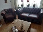 tweezits bank echt leer bruin, Huis en Inrichting, Banken | Bankstellen, Ophalen, Gebruikt, 150 tot 200 cm, Tweepersoons