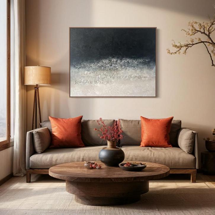 Abstract getextureerd zwart/beige schilderij 100x80 te koop, Antiek en Kunst, Kunst | Schilderijen | Abstract, Ophalen